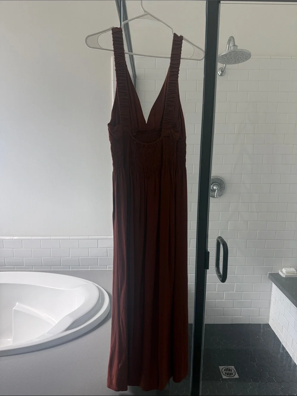 Abercrombie & Fitch Brown Ruched-Strap V-Neck Maxi Dress